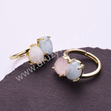 Oval Aquamarine & Teardrop Gemstone Adjustable Ring in Gold Plated, Double-stone Ring WX2287