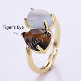 Oval Aquamarine & Teardrop Gemstone Adjustable Ring in Gold Plated, Double-stone Ring WX2287