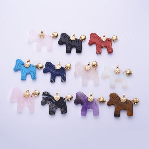 Horse Shaped Multi-kind Nautral Stone Gold Plated Pendant WX2288