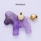 Horse Shaped Multi-kind Nautral Stone Gold Plated Pendant WX2288