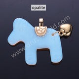 Horse Shaped Multi-kind Nautral Stone Gold Plated Pendant WX2288