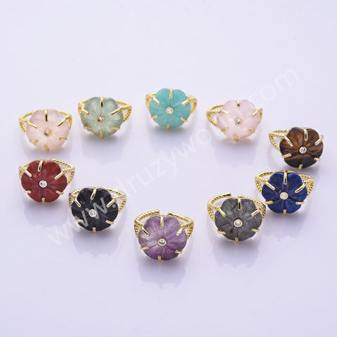 Flower Shaped Multi-kind Stone Open Ring WX2290