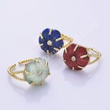 Flower Shaped Multi-kind Stone Open Ring WX2290