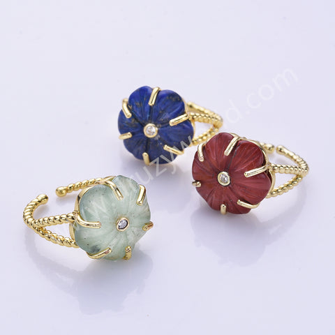 Flower Shaped Multi-kind Stone Open Ring WX2290
