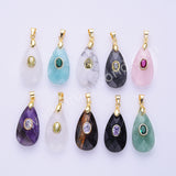 Long Teardrop Multi-kind Natural Stones Paved With CZ Pendant in Gold Plated WX2291