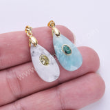 Long Teardrop Multi-kind Natural Stones Paved With CZ Pendant in Gold Plated WX2291