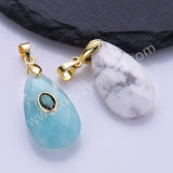 Long Teardrop Multi-kind Natural Stones Paved With CZ Pendant in Gold Plated WX2291