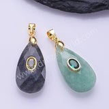Long Teardrop Multi-kind Natural Stones Paved With CZ Pendant in Gold Plated WX2291