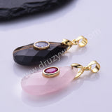 Long Teardrop Multi-kind Natural Stones Paved With CZ Pendant in Gold Plated WX2291