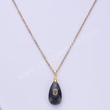 Long Teardrop Multi-kind Natural Stones Paved With CZ Pendant in Gold Plated WX2291
