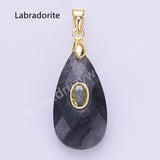 Long Teardrop Multi-kind Natural Stones Paved With CZ Pendant in Gold Plated WX2291