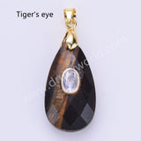 Long Teardrop Multi-kind Natural Stones Paved With CZ Pendant in Gold Plated WX2291
