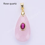 Long Teardrop Multi-kind Natural Stones Paved With CZ Pendant in Gold Plated WX2291