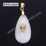 Long Teardrop Multi-kind Natural Stones Paved With CZ Pendant in Gold Plated WX2291