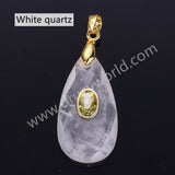 Long Teardrop Multi-kind Natural Stones Paved With CZ Pendant in Gold Plated WX2291