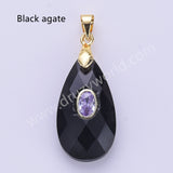Long Teardrop Multi-kind Natural Stones Paved With CZ Pendant in Gold Plated WX2291