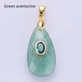 Long Teardrop Multi-kind Natural Stones Paved With CZ Pendant in Gold Plated WX2291