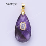 Long Teardrop Multi-kind Natural Stones Paved With CZ Pendant in Gold Plated WX2291