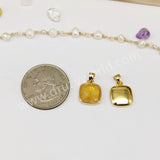 Square Rainbow Gemstone Faceted Gold Bezel Charm Pendants, For DIY Jewelry Making WX986