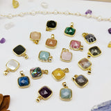 Square Rainbow Gemstone Faceted Gold Bezel Charm Pendants, For DIY Jewelry Making WX986