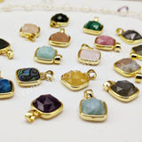 Square Rainbow Gemstone Faceted Gold Bezel Charm Pendants, For DIY Jewelry Making WX986