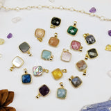 Square Rainbow Gemstone Faceted Gold Bezel Charm Pendants, For DIY Jewelry Making WX986