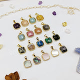 Square Rainbow Gemstone Faceted Gold Bezel Charm Pendants, For DIY Jewelry Making WX986