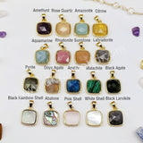 Square Rainbow Gemstone Faceted Gold Bezel Charm Pendants, For DIY Jewelry Making WX986