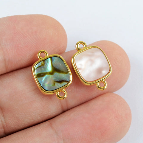 Square Natural Gemstone Gold Bezel Connectors, Birthstone DIY Jewelry Charms WX987