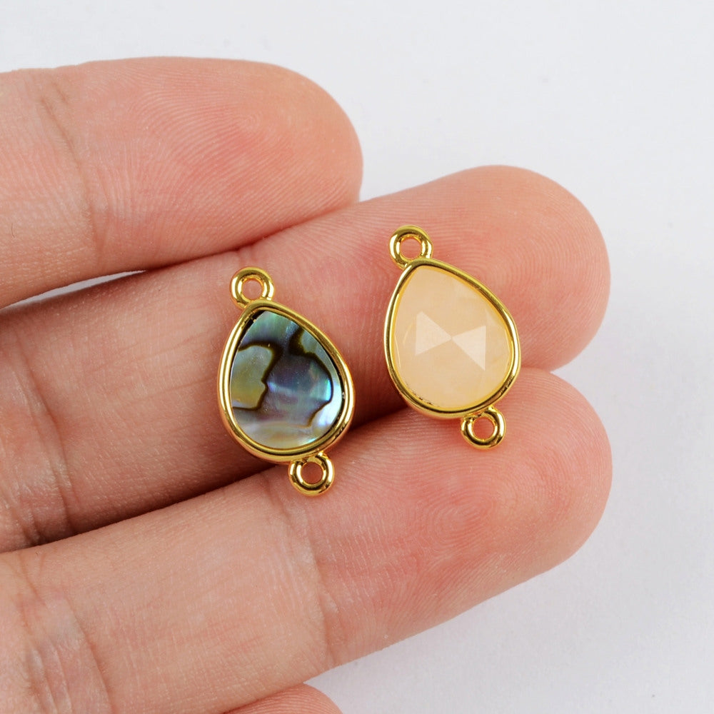 Teardrop Rainbow Gemstone Amethyst Crystals Gold Bezel Connectors, Birthstone DIY Jewelry Charms WX989