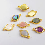 Teardrop Rainbow Gemstone Amethyst Crystals Gold Bezel Connectors, Birthstone DIY Jewelry Charms WX989