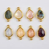 Teardrop Rainbow Gemstone Amethyst Crystals Gold Bezel Connectors, Birthstone DIY Jewelry Charms WX989