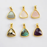 Triangle Natural Stone Amethyst Gold Bezel Pendant Beads WX990