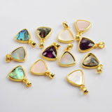 Triangle Natural Stone Amethyst Gold Bezel Pendant Beads WX990