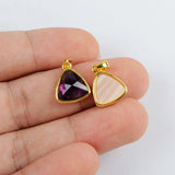 Triangle Natural Stone Amethyst Gold Bezel Pendant Beads WX990