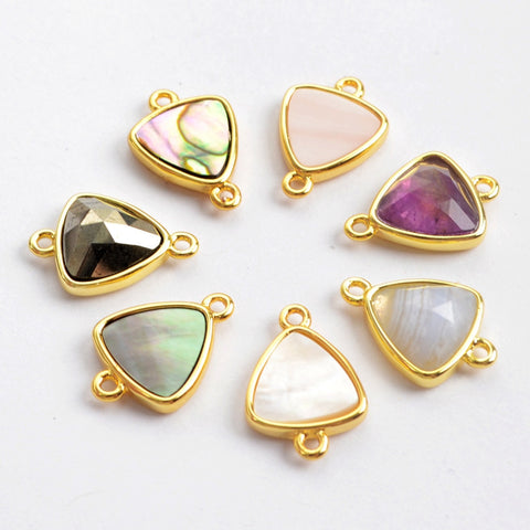 Triangle Natural Stone Amazonite Gold Bezel Connector, DIY Jewelry Making WX991