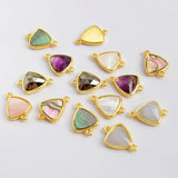 Triangle Natural Stone Amazonite Gold Bezel Connector, DIY Jewelry Making WX991