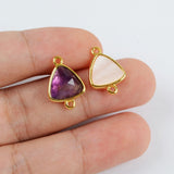 Triangle Natural Stone Amazonite Gold Bezel Connector, DIY Jewelry Making WX991