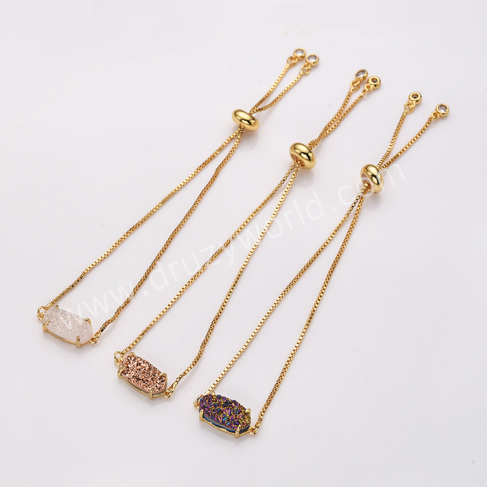 Gold Plated Claw Titanium Rainbow Druzy Adjustable Bracelet ZG0135-B