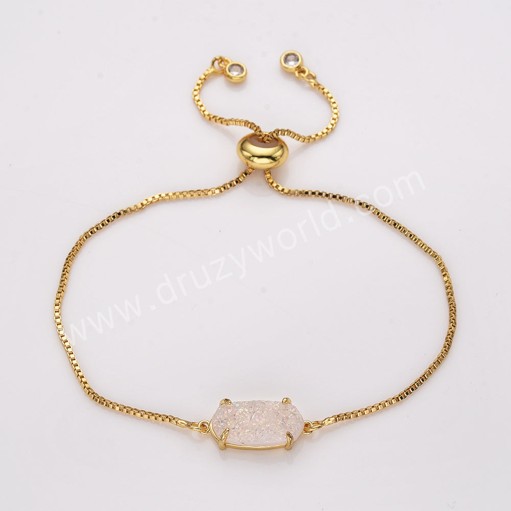 Gold Plated Claw Titanium Rainbow Druzy Adjustable Bracelet ZG0135-B