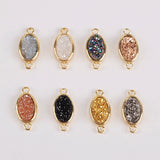 Oval Gold Plated Bezel Natural Agate Titanium Druzy Connector, For Jewelry Making ZG0142