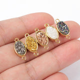 Oval Gold Plated Bezel Natural Agate Titanium Druzy Connector, For Jewelry Making ZG0142