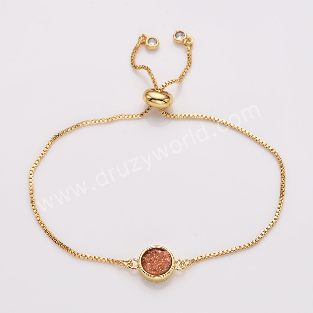 Round Gold Plated Bezel Titanium Rainbow Druzy Adjustable Bracelet ZG0152-B