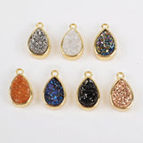 Gold Plated Bezel Teardrop Natural Agate Titanium Druzy Charm Pendant ZG0155