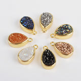 Gold Plated Bezel Teardrop Natural Agate Titanium Druzy Charm Pendant ZG0155