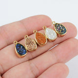 Gold Plated Bezel Teardrop Natural Agate Titanium Druzy Charm Pendant ZG0155