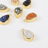 Gold Plated Bezel Teardrop Natural Agate Titanium Druzy Charm Pendant ZG0155