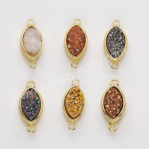 Gold Plated Bezel Marquise Natural Titanium Druzy Connector ZG0156