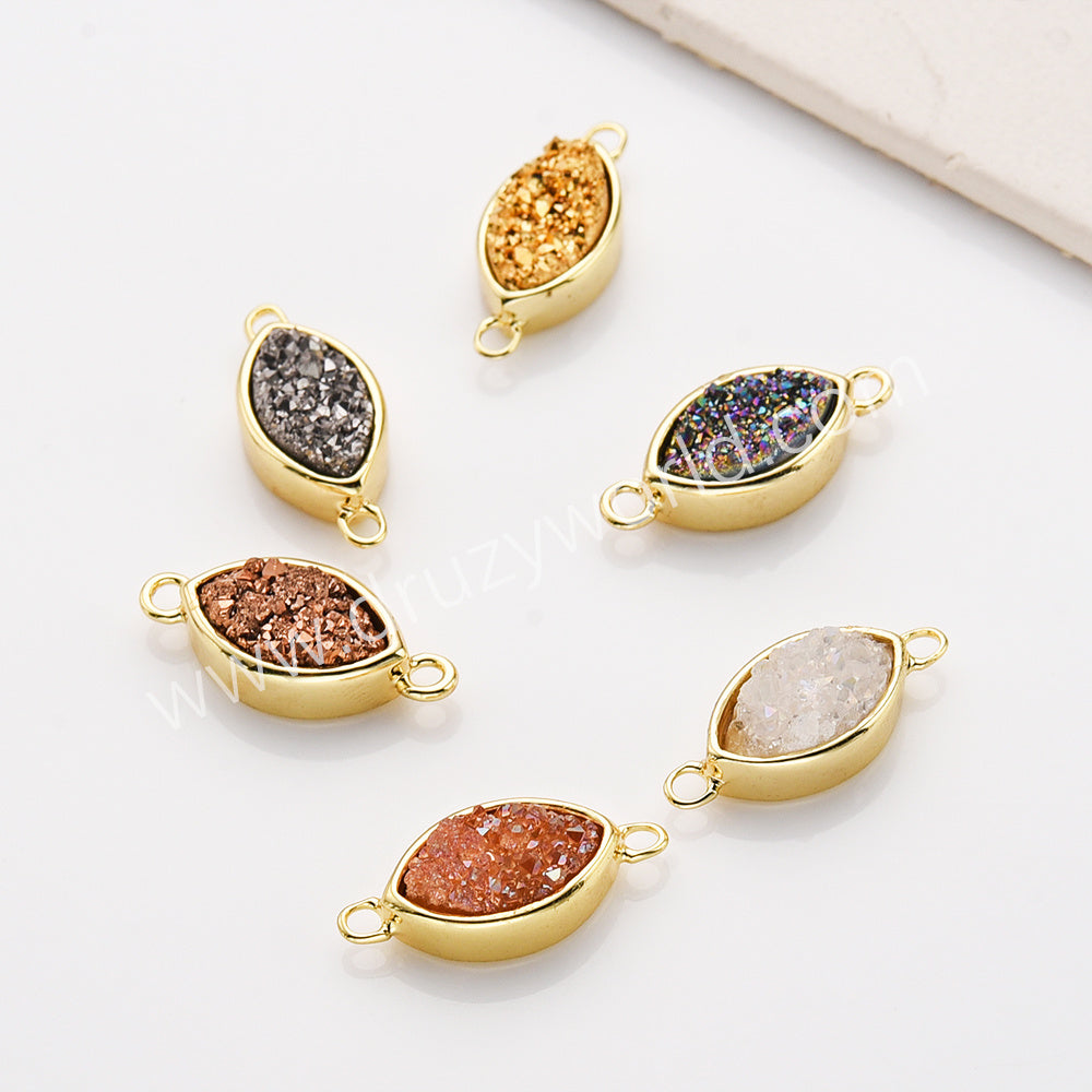 Gold Plated Bezel Marquise Natural Titanium Druzy Connector ZG0156