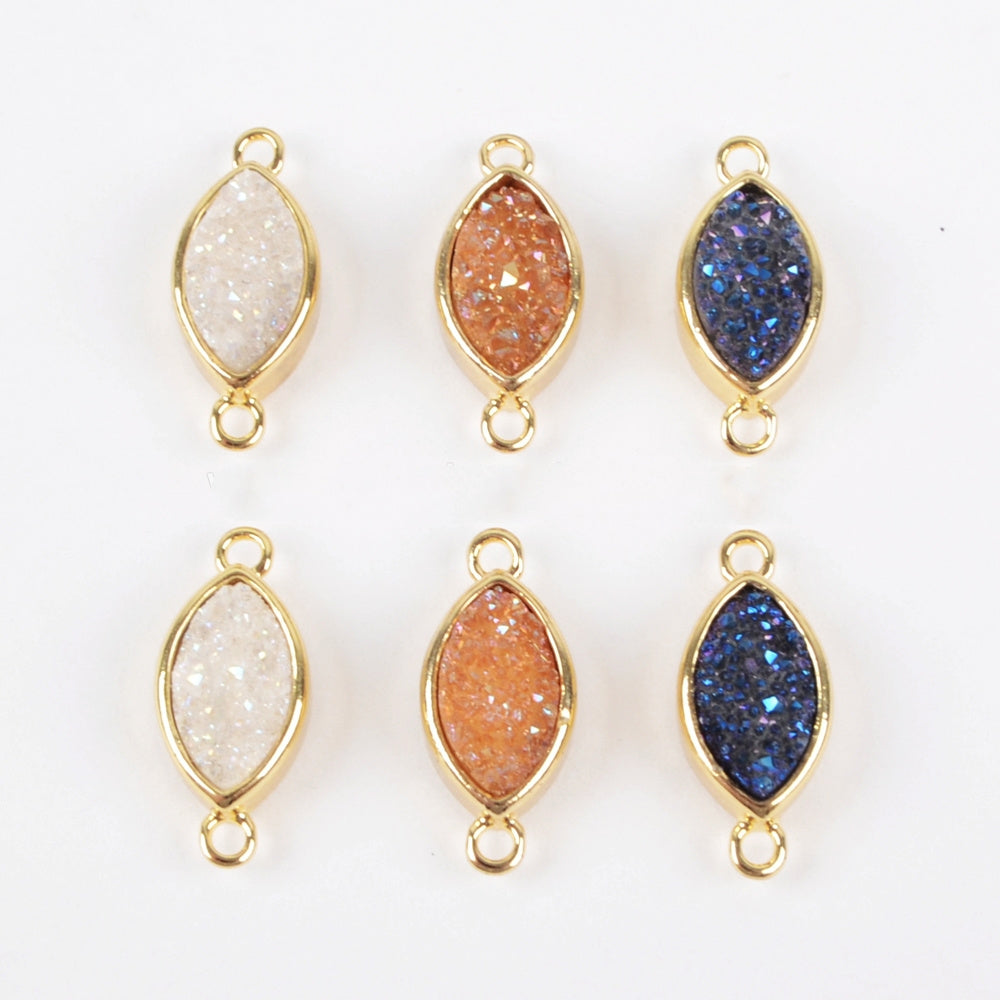 Gold Plated Bezel Marquise Natural Titanium Druzy Connector ZG0156